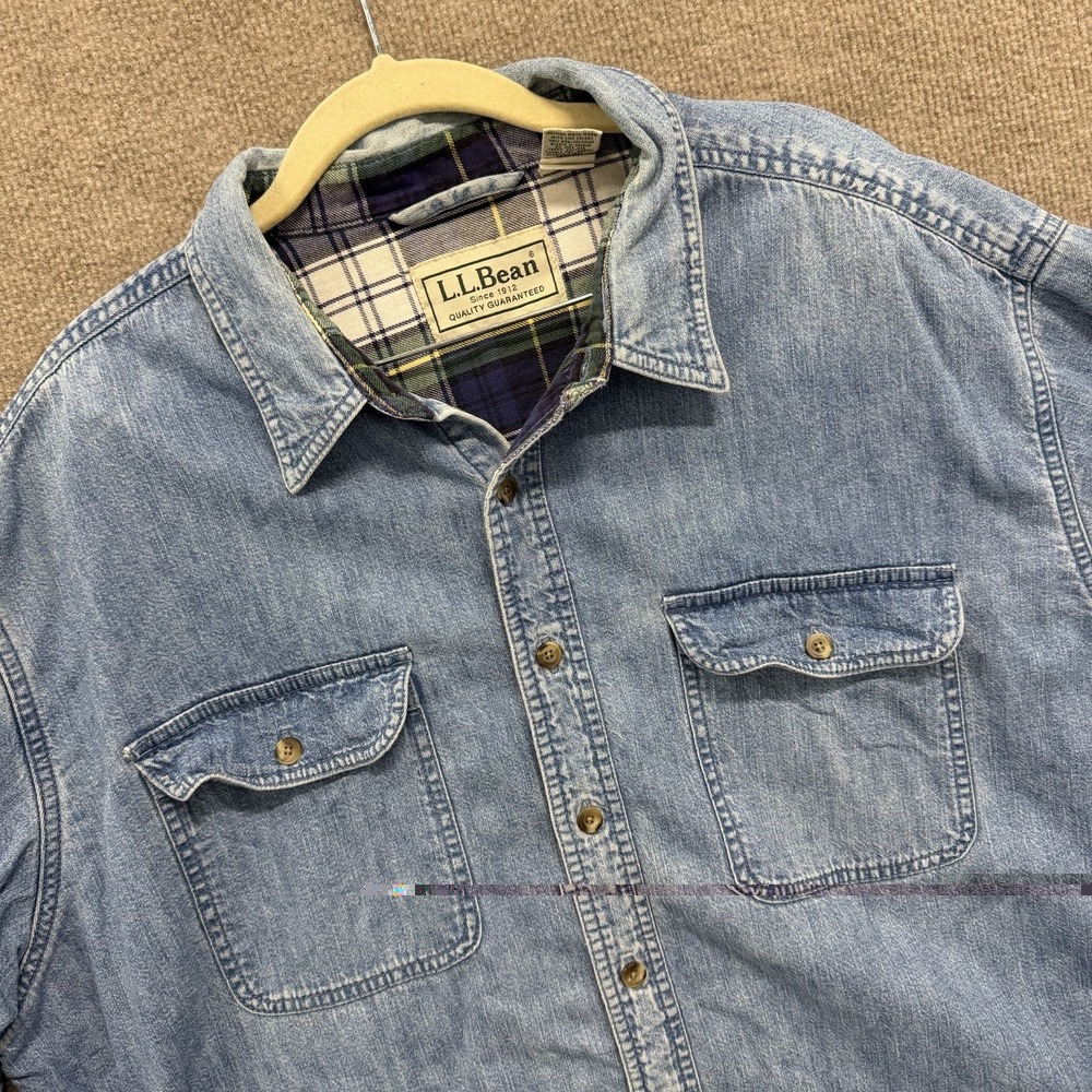 Vintage LL Bean Flannel Lined Shirt Jacket Men's XL Denim Shacket